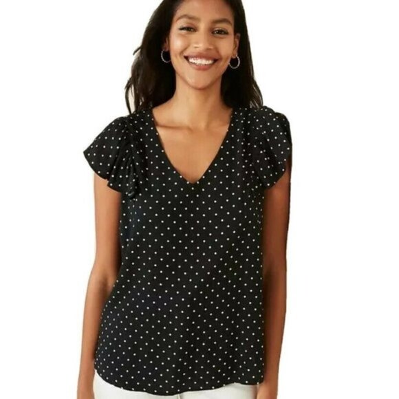 Old Navy Polka Dot Flutter Sleeve V-neck Blouse Women’s Size Small Black & White - Picture 1 of 5